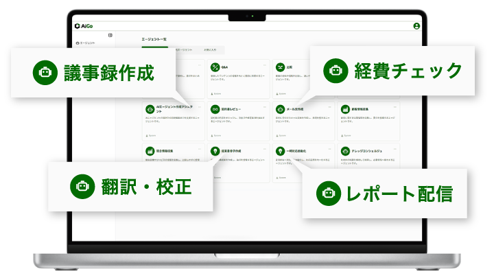 議事録作成、翻訳・校正、帳票作成など、日常業務を担うAIエージェント